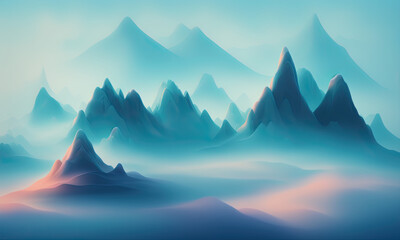 ai generated misty mountain landscape with heavy fog