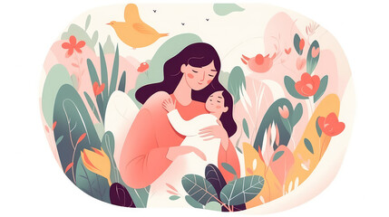 Eine Mutter mit Ihrem Kind als Muttertagsszene im illustrativen Stil (Generative AI)