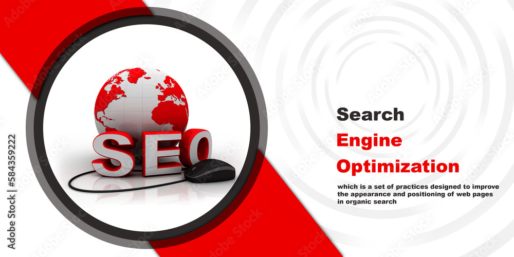 Poster 3d mouse attached to word seo search engine optimization