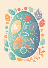 illustration of cute Easter eggs, creative pastel colors fossil shell greetings card design, generative AI