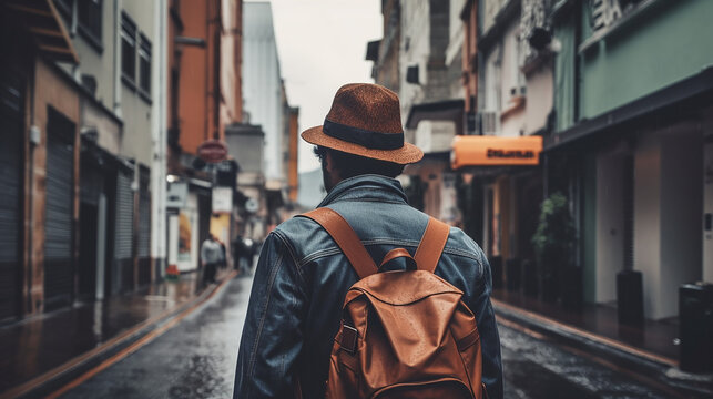 A backpacker travel in the city with generative ai technology