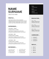 Black and white cv resume template