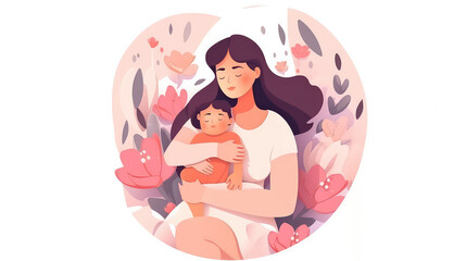 Eine Mutter mit Ihrem Kind als Muttertagsszene im illustrativen Stil (Generative AI)