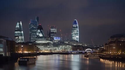 Fototapeta premium London Skyline at night with brightly lit tower blocks