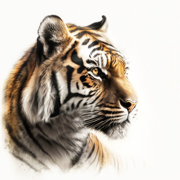 Tiger head portrait on white backgorund.