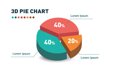 3d pie chart three pieces.Infographic isometric puzzle circular template.report, business analytics, data