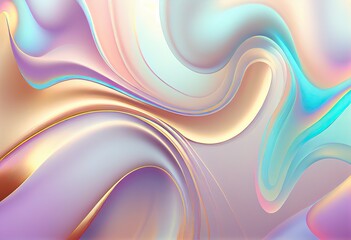 Obraz premium Abstract grainy 3d render holographic chromatic iridescent wave in motion colorful background. Dreamy gradient design element for banners, backgrounds, wallpapers and cover
