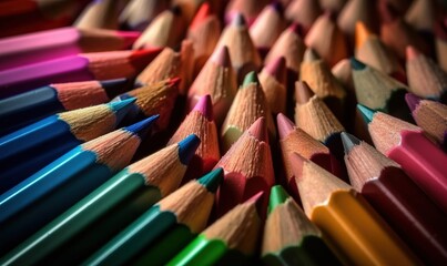 Fototapeta premium a group of colored pencils are arranged in a circle. generative ai