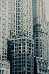 Fototapeta na wymiar cyanotype style color of building textures of new york NYC texture and urban athmosphere