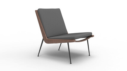 wood and fabric chair angle view with shadow 3d render