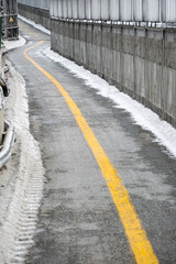 Bike lane on bridge in winter