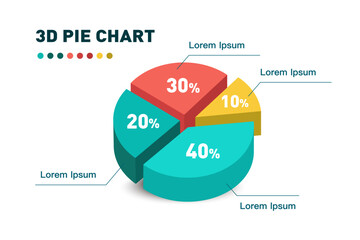 3d pie chart four pieces.Infographic isometric puzzle circular template.report, business analytics, data