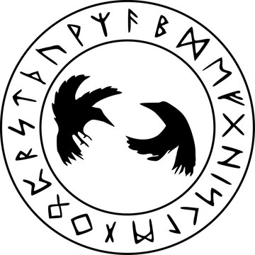Wikinger Symbole - Runenkreis mit Hugin und Munin Symbol - Odins Raben - Denken und Erinnern