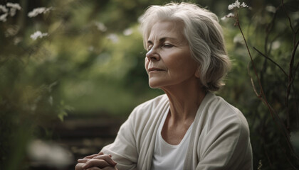 Beautiful senior woman with an elderly but helathy look doing meditation