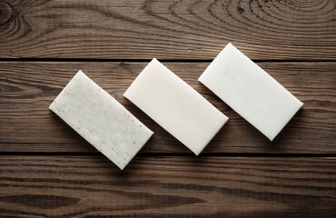 Bars of soap on a wooden table