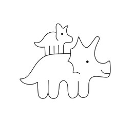 Vector isolated cute cartoon two dinos family big dino dinosaur with baby dino standing on top of another dinosaur colorless black and white contour line easy drawing