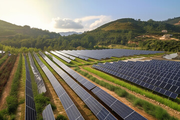 Agricultural plants under solar panels, eco farming