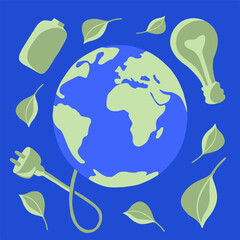 Vector isolated illustration of energy conservation. Alternative Energy Sources. Protection of the planet.