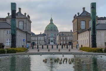 Fototapeta na wymiar Low-angle view of Amalienborg Palace in Copenhagen, Denmark