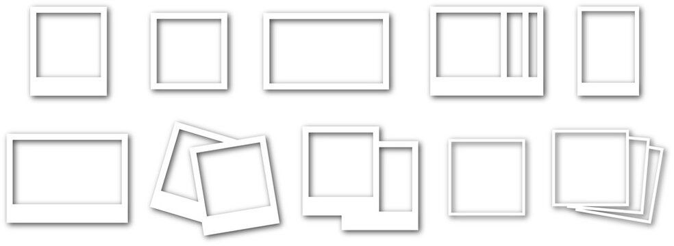 Realistic picture frame mockup rectangle, square collection. Blank frame border mockups. Isolated pictures frames mockup on transparent background. PNG image