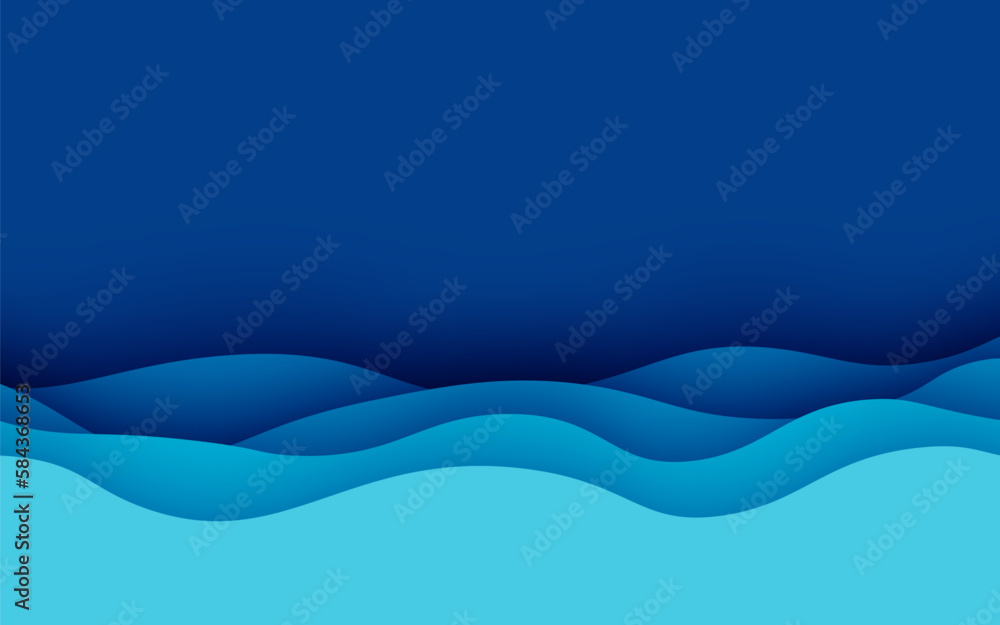 Wall mural Multi layers blue color texture 3D papercut layers in gradient vector banner. Abstract paper cut art background design for website template. Topography map concept or smooth origami paper cut