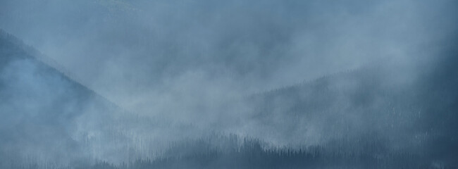 Panoramic image of Raging forest fires in the Yukon Territory of Canada near the town of Watson Lake