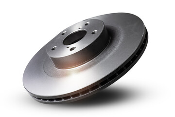 Disc Brake Isolated on White Background. Car Spare Parts. Repair Shop