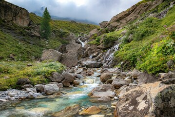 Beautiful view of a river in mountainous landscape of Mont Blanc