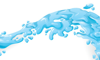 Water stream in horizontal position on white background, Vector illustration