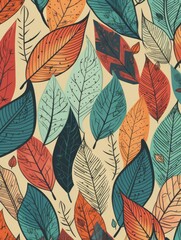 Fototapeta premium Abstract seamless pattern with tropical leaves. Hand draw texture. Vector template. Generative Ai.