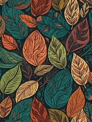 Fototapeta premium Abstract seamless pattern with tropical leaves. Hand draw texture. Vector template. Generative Ai.