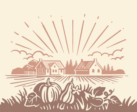 recommend clip art: Pumpkin harvest landscape. Autumn Harvest