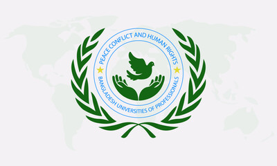 academic logo for peace conflict and human rights in BUP, green color, EPS file