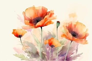 Obraz na płótnie Canvas Pretty red watercolor poppies. Spring concept on a white background. Generative AI