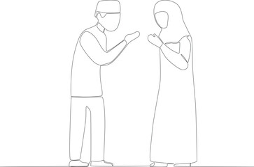 Men adn women make a silaturahim. Silaturahim one-line drawing