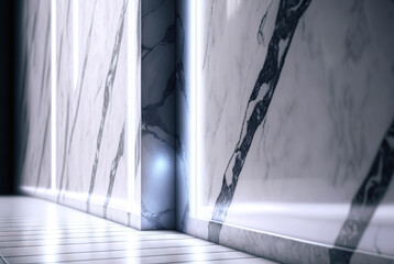 Abstract marble room with shiny lights. Interior view with marble background and scenic lightning. Generated AI.