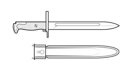 Vector illustration of the american M1905 bayonet on the white background - obrazy, fototapety, plakaty