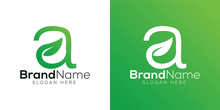 Professional letter A leaf logo design template on white & green background