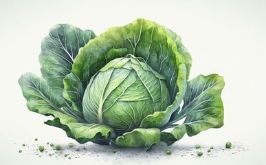 Obraz premium A drawn cabbage on white background watercolor vegetable organic food illustrations Generative AI