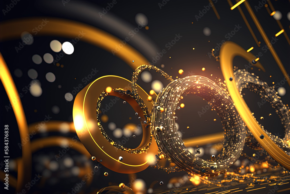 Poster Abstract science and technology background with shiny connection elements and sci-fi intefrace. Tech abstraction wallpaper. Generated AI