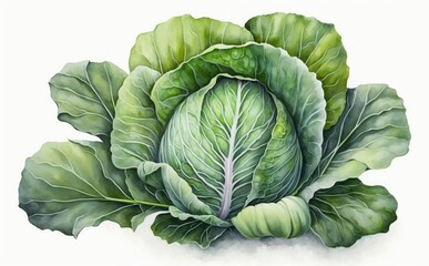 Obraz premium A drawn cabbage on white background watercolor vegetable organic food illustrations Generative AI