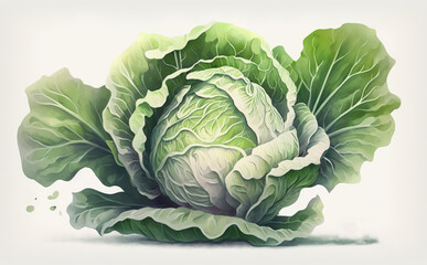Fototapeta premium A drawn cabbage on white background watercolor vegetable organic food illustrations Generative AI