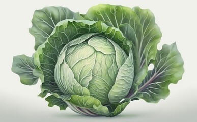 Fototapeta premium A drawn cabbage on white background watercolor vegetable organic food illustrations Generative AI