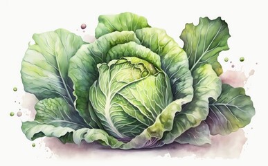 Obraz premium A drawn cabbage on white background watercolor vegetable organic food illustrations Generative AI