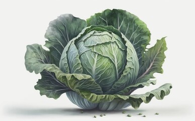 Obraz premium A drawn cabbage on white background watercolor vegetable organic food illustrations Generative AI