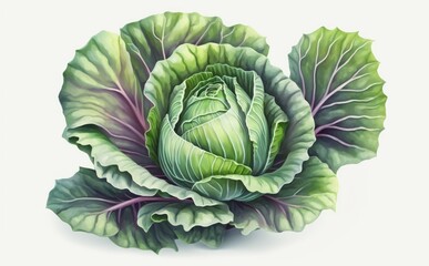 Fototapeta premium A drawn cabbage on white background watercolor vegetable organic food illustrations Generative AI
