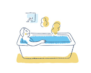 お風呂でリラックスしているシニア男性