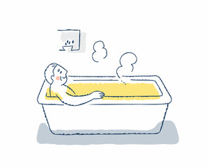 お風呂でリラックスしているシニア男性