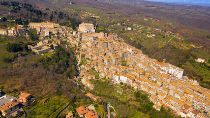 Aerial view of the Villa Farnese, a pentagonal mansion in Caprarola, near Viterbo, Italy. It is a...