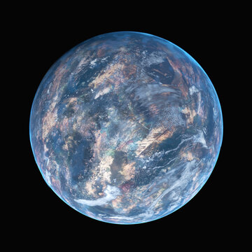 Blue Planet in the Space or Universe 3D Render PNG Image